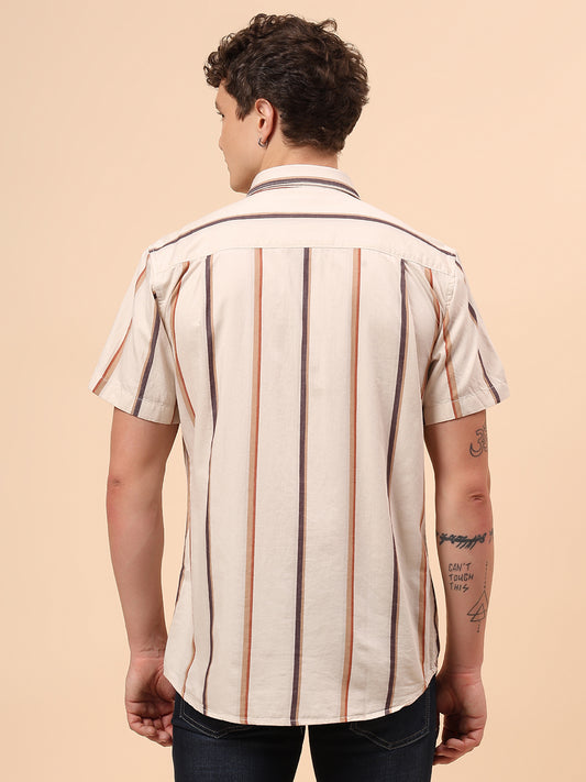 Casual Shirt for Men | Breathable & Soft with Color Fastness Regular Fit Spread Collar Neck Cotton Fabric Striped Pattern