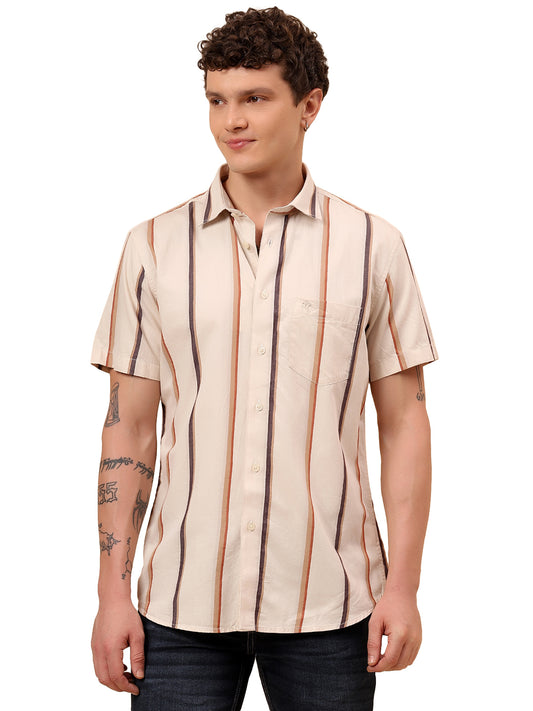 Casual Shirt for Men | Breathable & Soft with Color Fastness Regular Fit Spread Collar Neck Cotton Fabric Striped Pattern