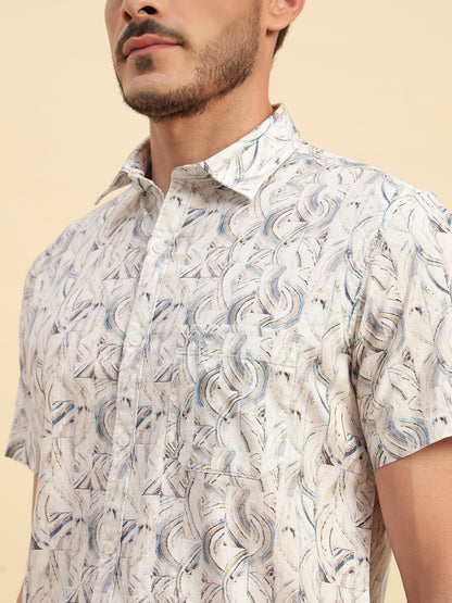 Casual Shirt for Men | Breathable & Soft with Color Fastness Regular Fit Spread Collar Neck Cotton Fabric Printed Pattern