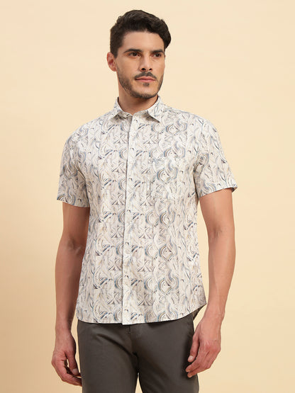 Casual Shirt for Men | Breathable & Soft with Color Fastness Regular Fit Spread Collar Neck Cotton Fabric Printed Pattern