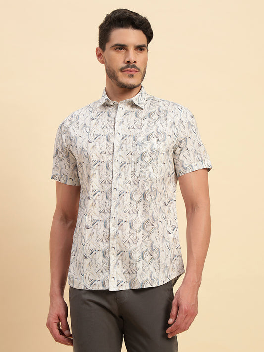 Casual Shirt for Men | Breathable & Soft with Color Fastness Regular Fit Spread Collar Neck Cotton Fabric Printed Pattern