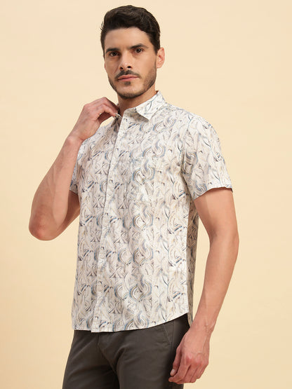 Casual Shirt for Men | Breathable & Soft with Color Fastness Regular Fit Spread Collar Neck Cotton Fabric Printed Pattern