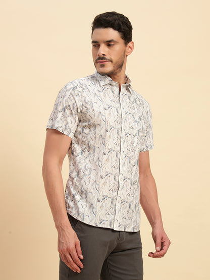 Casual Shirt for Men | Breathable & Soft with Color Fastness Regular Fit Spread Collar Neck Cotton Fabric Printed Pattern