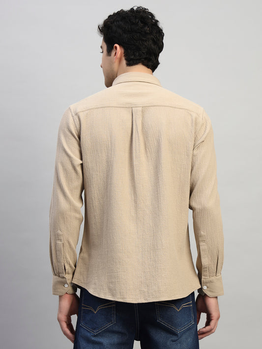 Casual Shirt for Men | Breathable & Soft with Color Fastness Regular Fit Spread Collar Neck Cotton Fabric Self Design Pattern