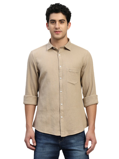 Casual Shirt for Men | Breathable & Soft with Color Fastness Regular Fit Spread Collar Neck Cotton Fabric Self Design Pattern