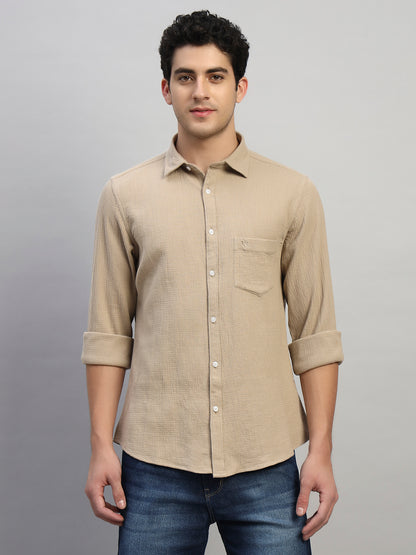 Casual Shirt for Men | Breathable & Soft with Color Fastness Regular Fit Spread Collar Neck Cotton Fabric Self Design Pattern