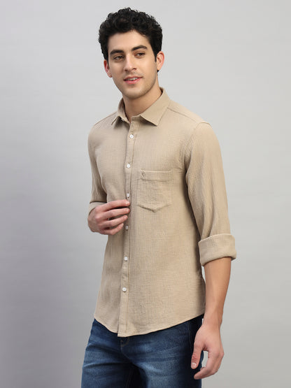 Casual Shirt for Men | Breathable & Soft with Color Fastness Regular Fit Spread Collar Neck Cotton Fabric Self Design Pattern