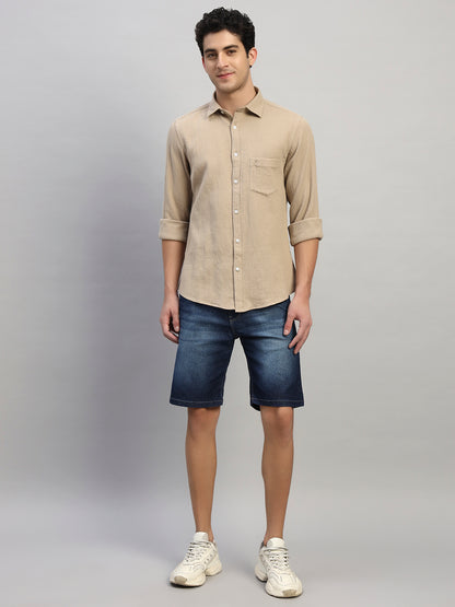 Casual Shirt for Men | Breathable & Soft with Color Fastness Regular Fit Spread Collar Neck Cotton Fabric Self Design Pattern