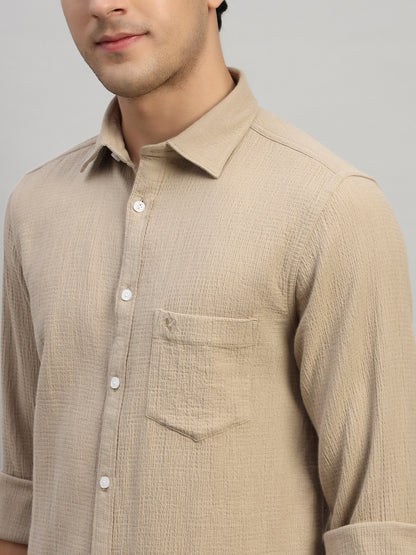 Casual Shirt for Men | Breathable & Soft with Color Fastness Regular Fit Spread Collar Neck Cotton Fabric Self Design Pattern