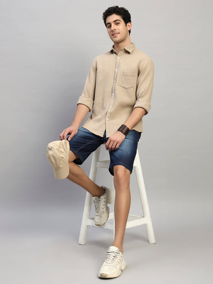 Casual Shirt for Men | Breathable & Soft with Color Fastness Regular Fit Spread Collar Neck Cotton Fabric Self Design Pattern