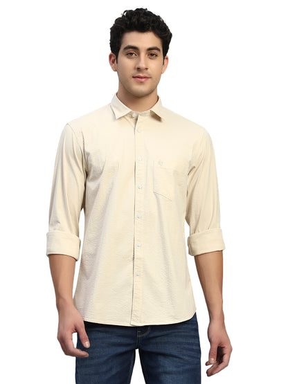 Casual Shirt for Men | Breathable & Soft with Color Fastness Regular Fit Spread Collar Neck Cotton Fabric Self Design Pattern