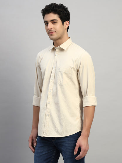 Casual Shirt for Men | Breathable & Soft with Color Fastness Regular Fit Spread Collar Neck Cotton Fabric Self Design Pattern