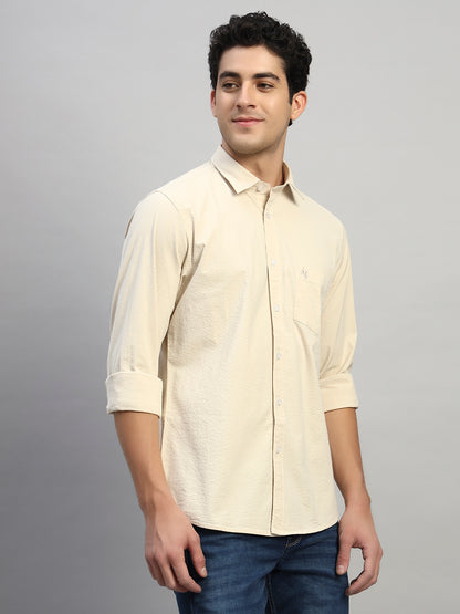 Casual Shirt for Men | Breathable & Soft with Color Fastness Regular Fit Spread Collar Neck Cotton Fabric Self Design Pattern