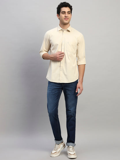 Casual Shirt for Men | Breathable & Soft with Color Fastness Regular Fit Spread Collar Neck Cotton Fabric Self Design Pattern