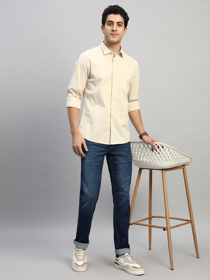 Casual Shirt for Men | Breathable & Soft with Color Fastness Regular Fit Spread Collar Neck Cotton Fabric Self Design Pattern