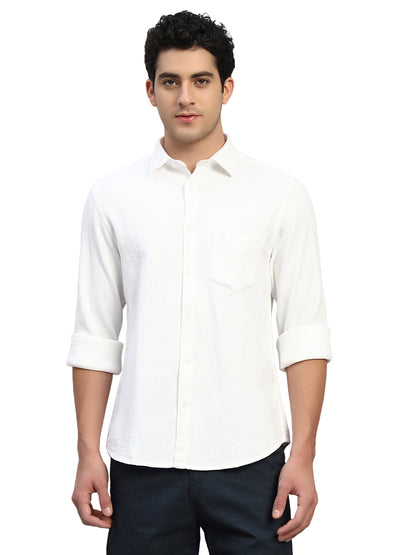 Casual Shirt for Men | Breathable & Soft with Color Fastness Regular Fit Spread Collar Neck Cotton Fabric Self Design Pattern