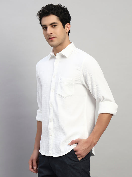 Casual Shirt for Men | Breathable & Soft with Color Fastness Regular Fit Spread Collar Neck Cotton Fabric Self Design Pattern