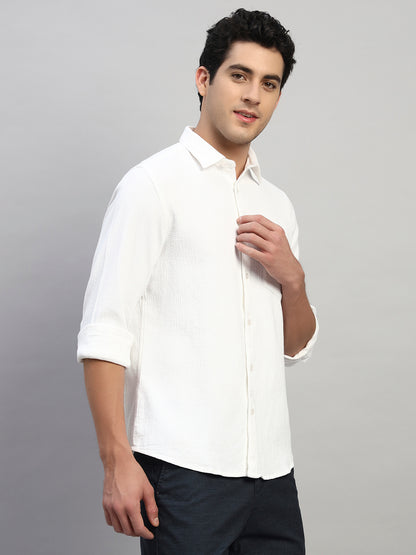 Casual Shirt for Men | Breathable & Soft with Color Fastness Regular Fit Spread Collar Neck Cotton Fabric Self Design Pattern