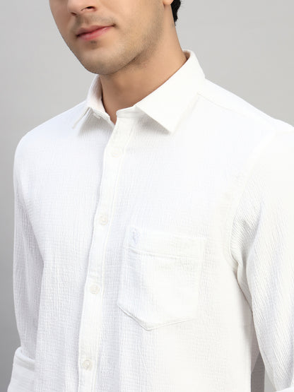 Casual Shirt for Men | Breathable & Soft with Color Fastness Regular Fit Spread Collar Neck Cotton Fabric Self Design Pattern