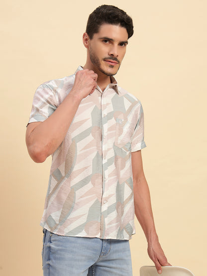 Casual Shirt for Men | Breathable & Soft with Color Fastness Regular Fit Spread Collar Neck Viscose Fabric Printed Pattern