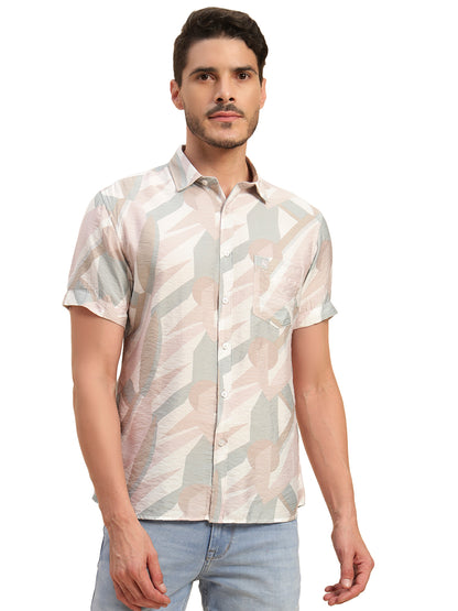 Casual Shirt for Men | Breathable & Soft with Color Fastness Regular Fit Spread Collar Neck Viscose Fabric Printed Pattern