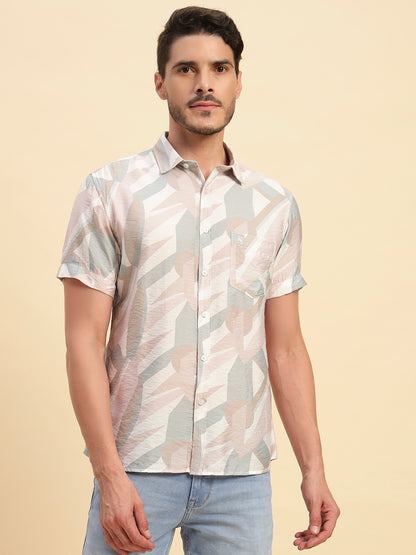 Casual Shirt for Men | Breathable & Soft with Color Fastness Regular Fit Spread Collar Neck Viscose Fabric Printed Pattern