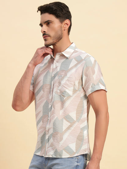 Casual Shirt for Men | Breathable & Soft with Color Fastness Regular Fit Spread Collar Neck Viscose Fabric Printed Pattern