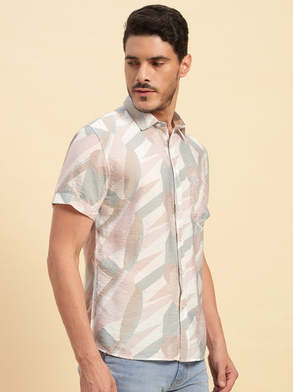 Casual Shirt for Men | Breathable & Soft with Color Fastness Regular Fit Spread Collar Neck Viscose Fabric Printed Pattern
