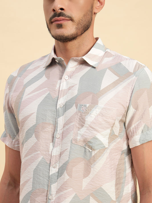 Casual Shirt for Men | Breathable & Soft with Color Fastness Regular Fit Spread Collar Neck Viscose Fabric Printed Pattern