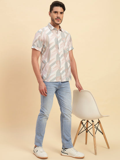Casual Shirt for Men | Breathable & Soft with Color Fastness Regular Fit Spread Collar Neck Viscose Fabric Printed Pattern