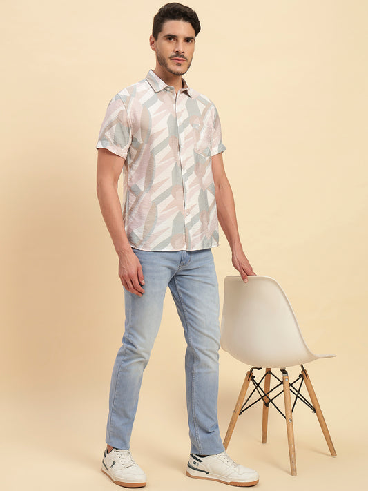Casual Shirt for Men | Breathable & Soft with Color Fastness Regular Fit Spread Collar Neck Viscose Fabric Printed Pattern