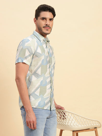 Casual Shirt for Men | Breathable & Soft with Color Fastness Regular Fit Spread Collar Neck Viscose Fabric Printed Pattern