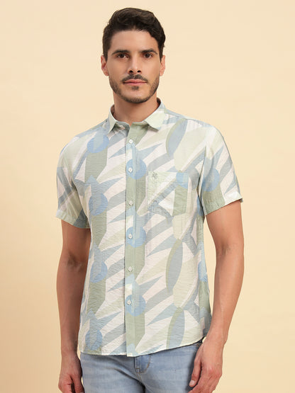 Casual Shirt for Men | Breathable & Soft with Color Fastness Regular Fit Spread Collar Neck Viscose Fabric Printed Pattern