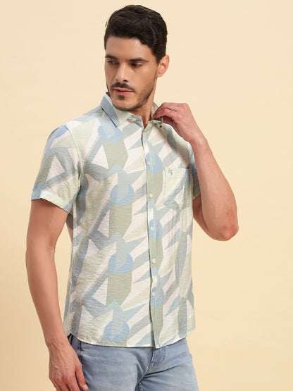 Casual Shirt for Men | Breathable & Soft with Color Fastness Regular Fit Spread Collar Neck Viscose Fabric Printed Pattern