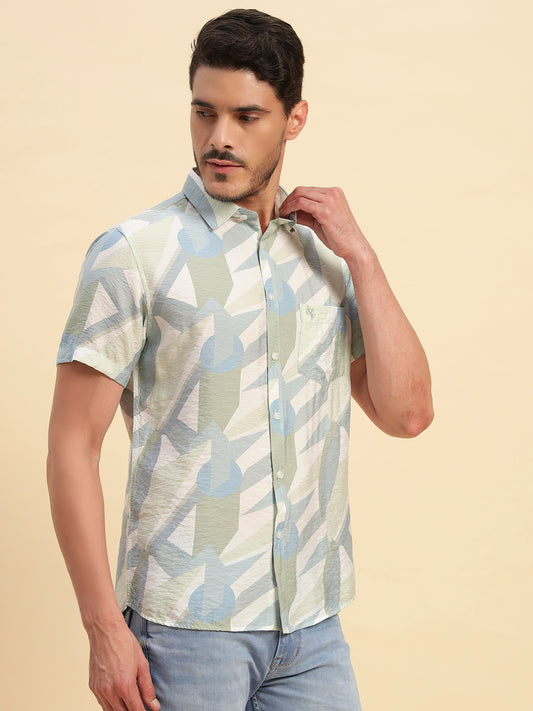 Casual Shirt for Men | Breathable & Soft with Color Fastness Regular Fit Spread Collar Neck Viscose Fabric Printed Pattern