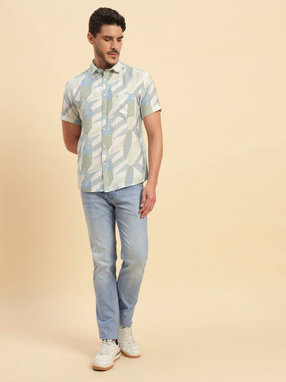 Casual Shirt for Men | Breathable & Soft with Color Fastness Regular Fit Spread Collar Neck Viscose Fabric Printed Pattern