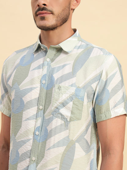 Casual Shirt for Men | Breathable & Soft with Color Fastness Regular Fit Spread Collar Neck Viscose Fabric Printed Pattern