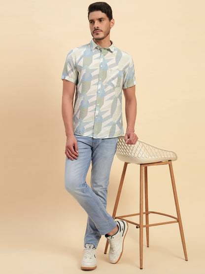 Casual Shirt for Men | Breathable & Soft with Color Fastness Regular Fit Spread Collar Neck Viscose Fabric Printed Pattern