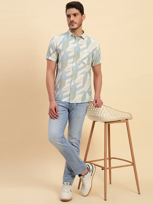 Casual Shirt for Men | Breathable & Soft with Color Fastness Regular Fit Spread Collar Neck Viscose Fabric Printed Pattern