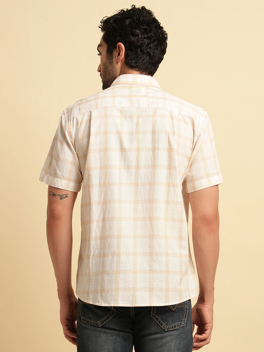 Casual Shirt for Men | Breathable & Soft with Color Fastness Regular Fit Spread Collar Neck Cotton Fabric Checkered Pattern