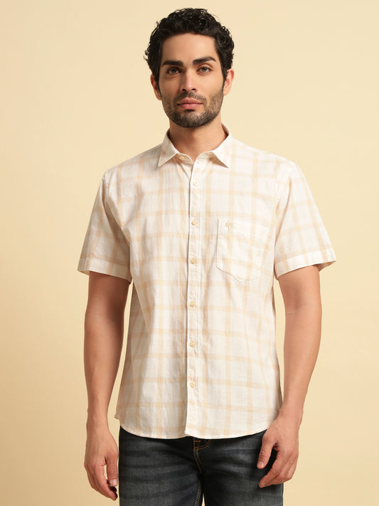 Casual Shirt for Men | Breathable & Soft with Color Fastness Regular Fit Spread Collar Neck Cotton Fabric Checkered Pattern