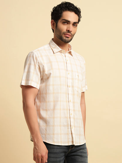 Casual Shirt for Men | Breathable & Soft with Color Fastness Regular Fit Spread Collar Neck Cotton Fabric Checkered Pattern