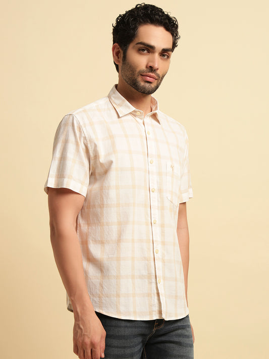 Casual Shirt for Men | Breathable & Soft with Color Fastness Regular Fit Spread Collar Neck Cotton Fabric Checkered Pattern
