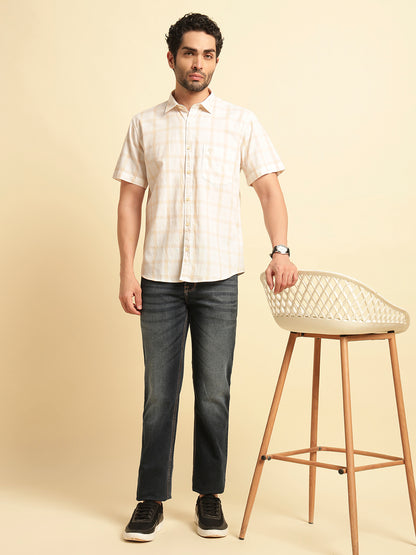 Casual Shirt for Men | Breathable & Soft with Color Fastness Regular Fit Spread Collar Neck Cotton Fabric Checkered Pattern