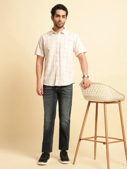 Casual Shirt for Men | Breathable & Soft with Color Fastness Regular Fit Spread Collar Neck Cotton Fabric Checkered Pattern