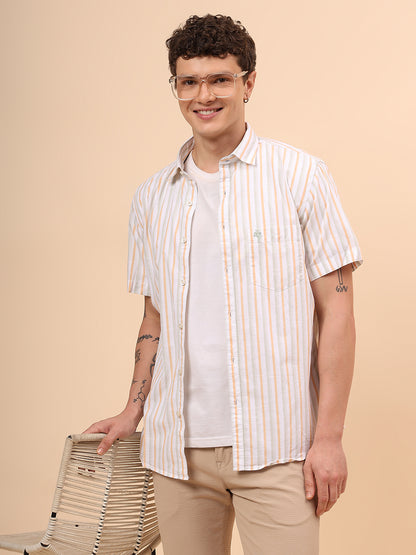 Casual Shirt for Men | Breathable & Soft with Color Fastness Regular Fit Spread Collar Neck Cotton Fabric Striped Pattern