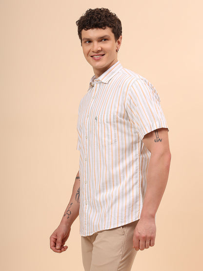Casual Shirt for Men | Breathable & Soft with Color Fastness Regular Fit Spread Collar Neck Cotton Fabric Striped Pattern