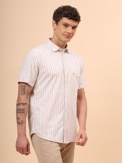 Casual Shirt for Men | Breathable & Soft with Color Fastness Regular Fit Spread Collar Neck Cotton Fabric Striped Pattern