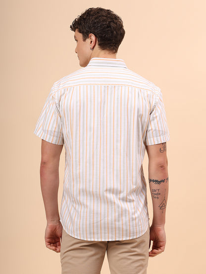 Casual Shirt for Men | Breathable & Soft with Color Fastness Regular Fit Spread Collar Neck Cotton Fabric Striped Pattern