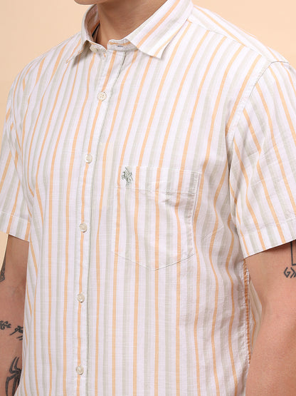 Casual Shirt for Men | Breathable & Soft with Color Fastness Regular Fit Spread Collar Neck Cotton Fabric Striped Pattern